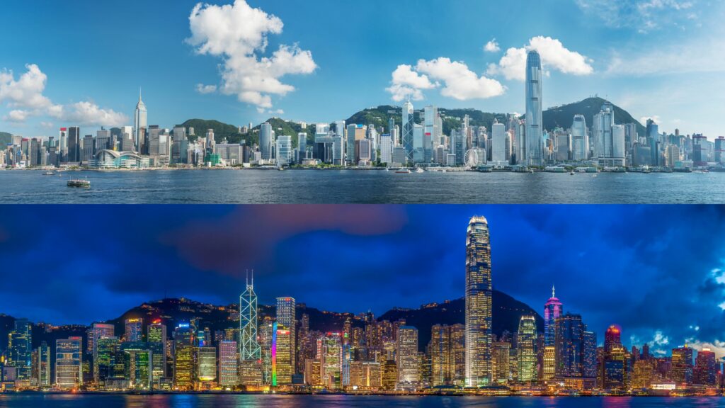 香港景点维多利亚港夜景日景分别