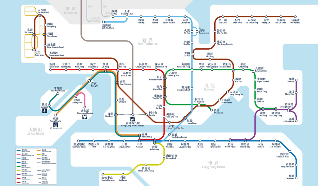 Hong Kong underground railway map