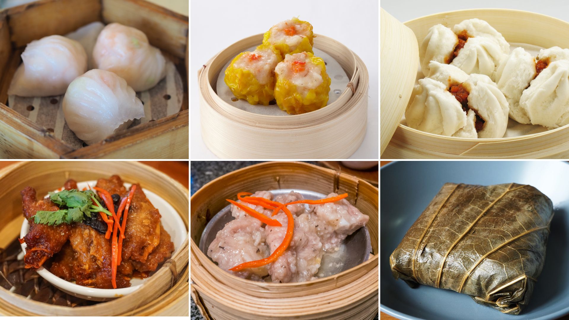 Hong Kong Steamed Dim Sum: Har Gow, Siu Mai, Char Siu Bao, Chicken Claws